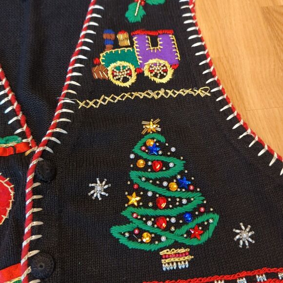 Jacque & Koko Christmas Sweater Vest Womens 22/24 Beads Ugly Embroidered - Picture 5 of 9